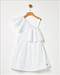 DRESS WHITE BRODERIE ONE SHOULDER YELL-OH