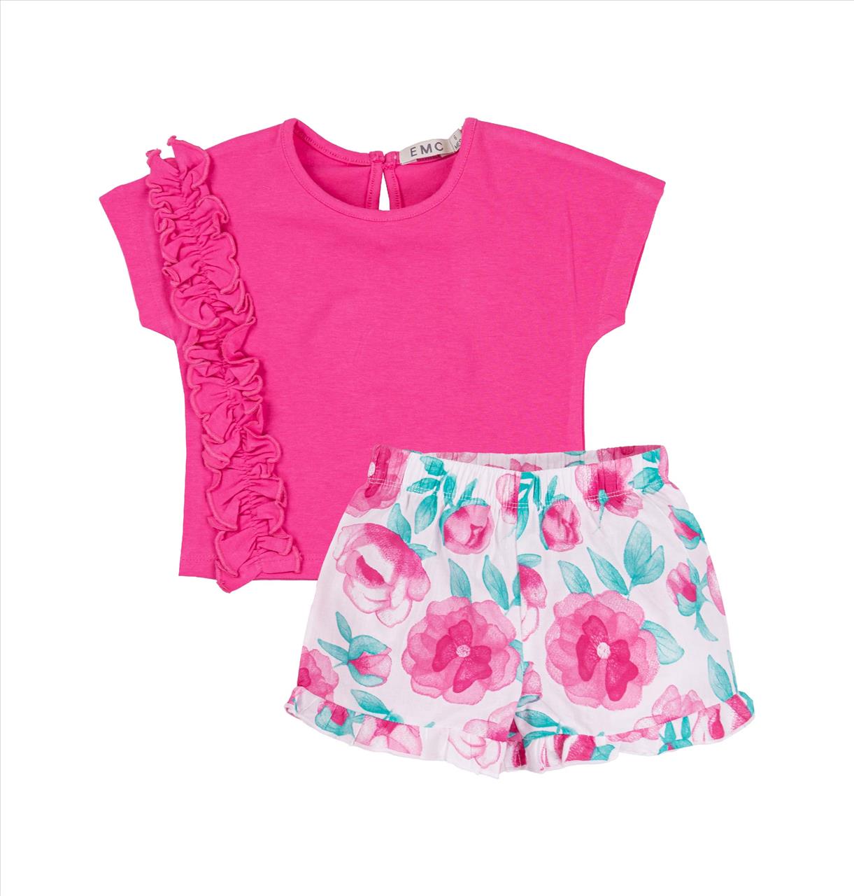 SET COTTON FOUCHSIA TSHIRT-SHORTS BABY GIRL EMC