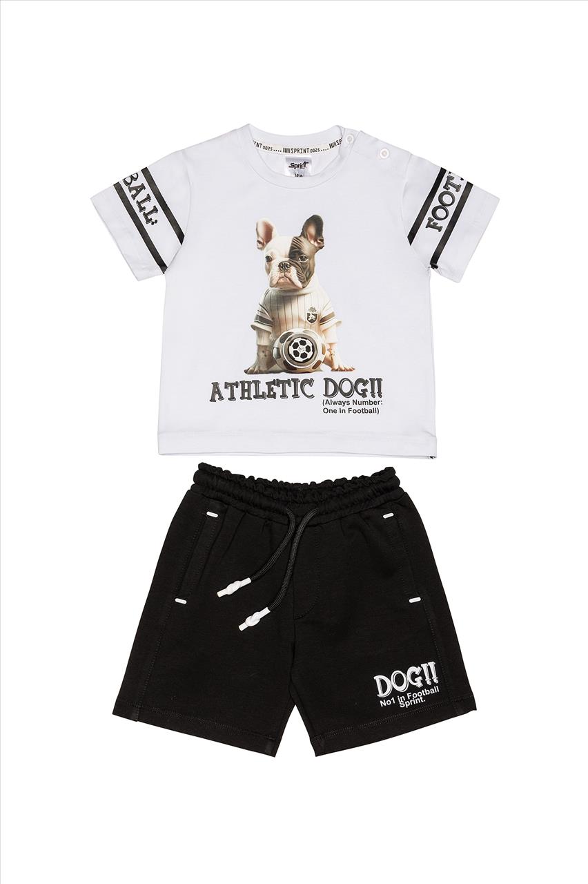 ΣΕΤ ΑΘΛΗΤΙΚΟ  *ATHLETIC DOG TSHIRT-SHORTS WHT/BLK BOY SPRINT S18M-6Y