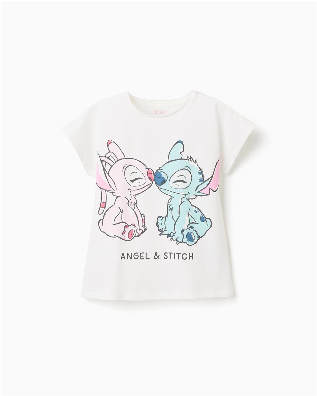 TSHIRT K/M *STITCH* WHITE GIRL ZIPPY S3-14