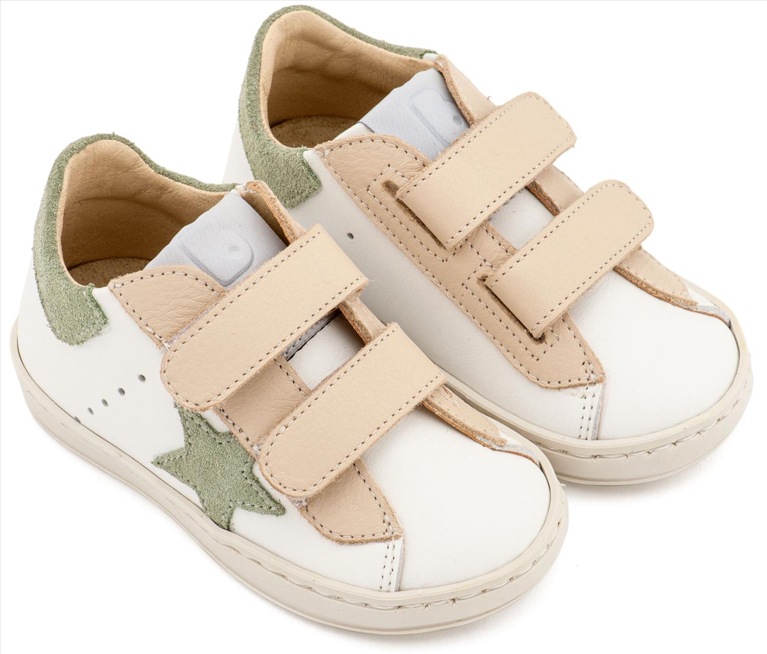 Τρίχρωμο Sneaker Διπλό Χρατς με Αστέρι στο Πλάι σε Λευκό Εκρού Μέντα  Χρώμα