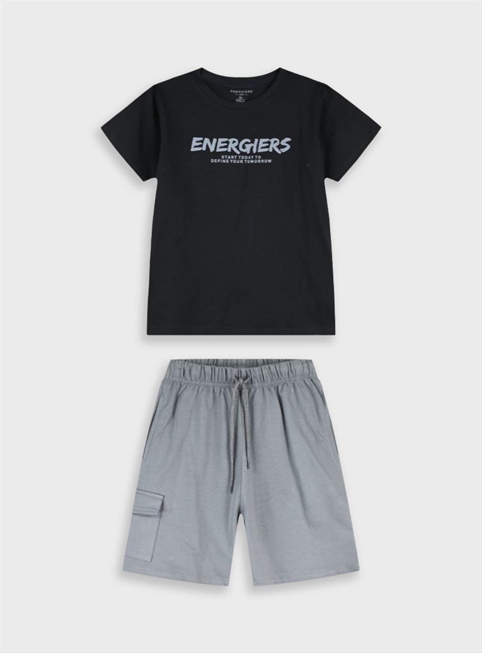 SET TSHIRT-SHORTS COTTON BLACK BOY ENERGIERS S6-16