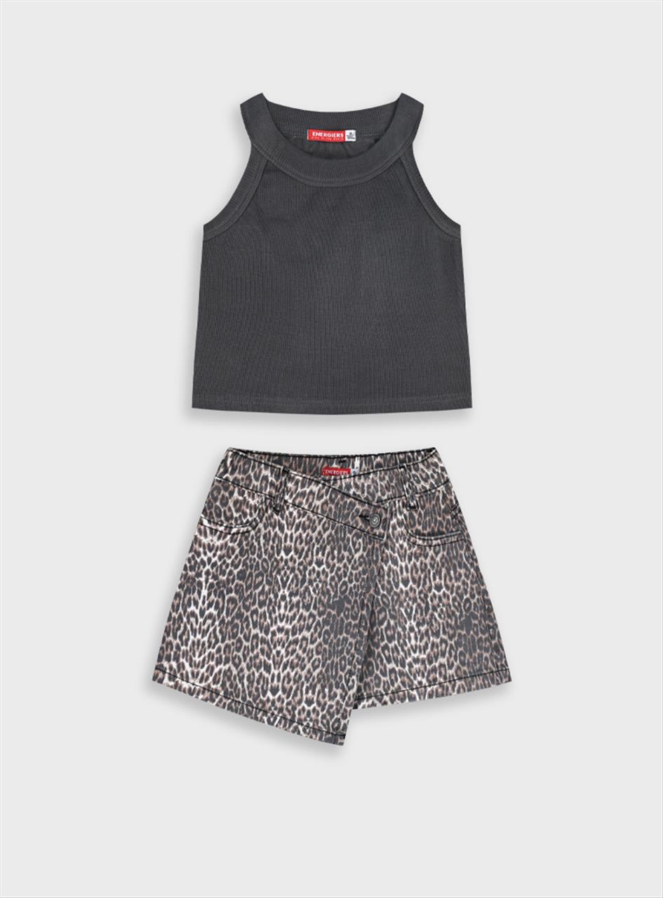 SET CROP TOP-SKORT ANIMAL PRINT DENIM GIRL ENERGIERS S6-16
