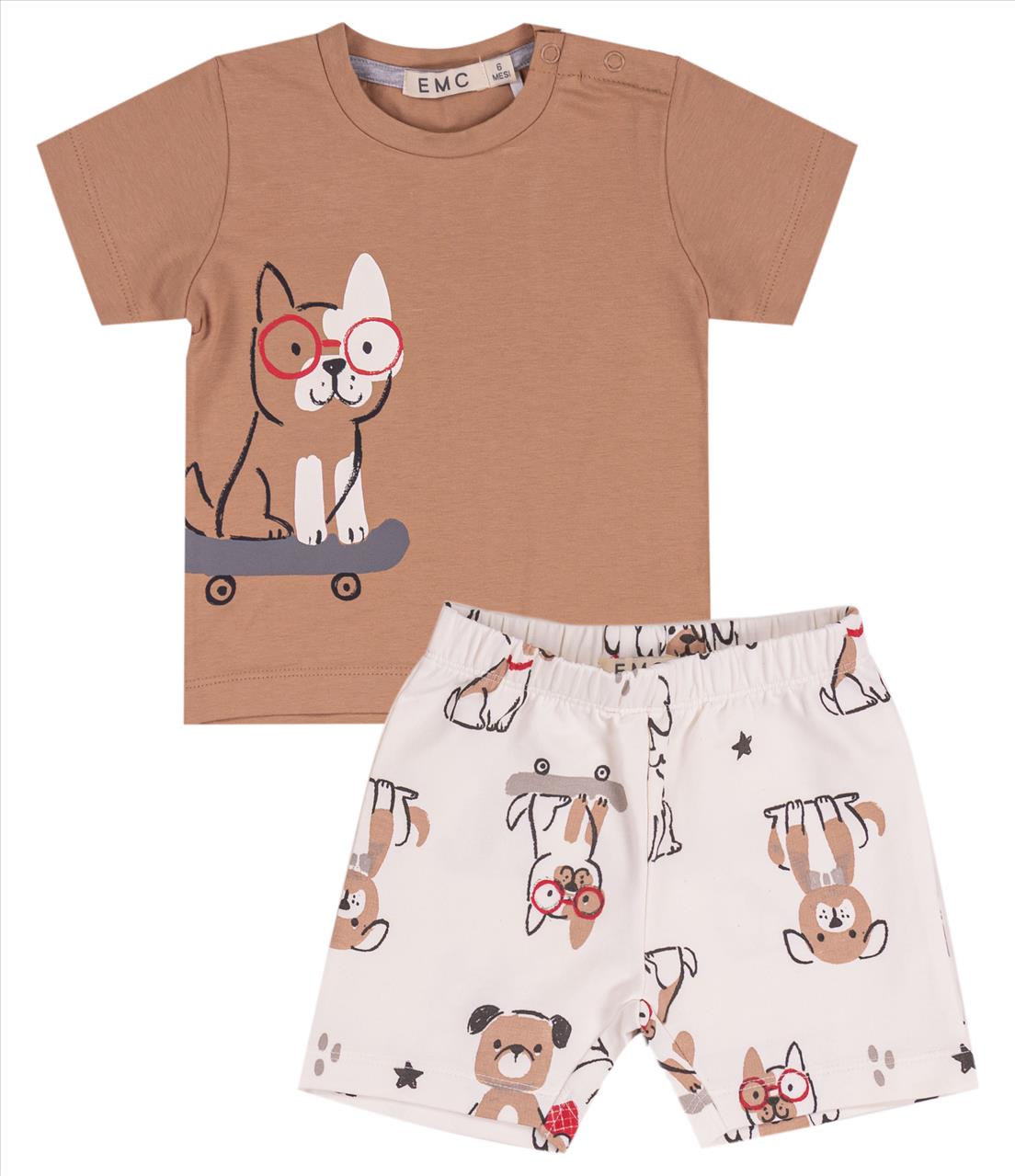 SET TSHIRT-SHORTS COTTON BROWN BABY BOY E.M.C S6M-2Y