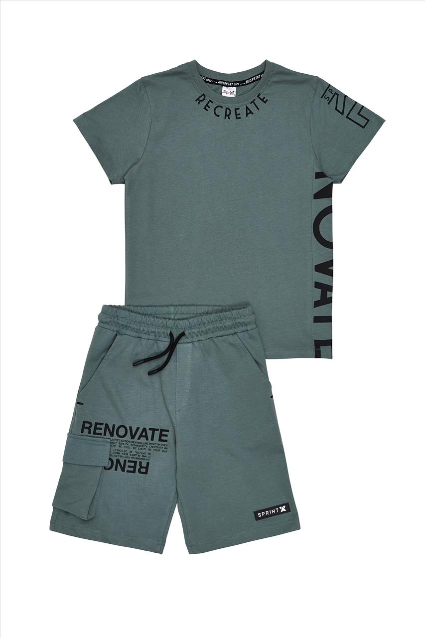 SET TSHIRT-SHORTS COTTON CHAKI BOY SPRINT S7-16