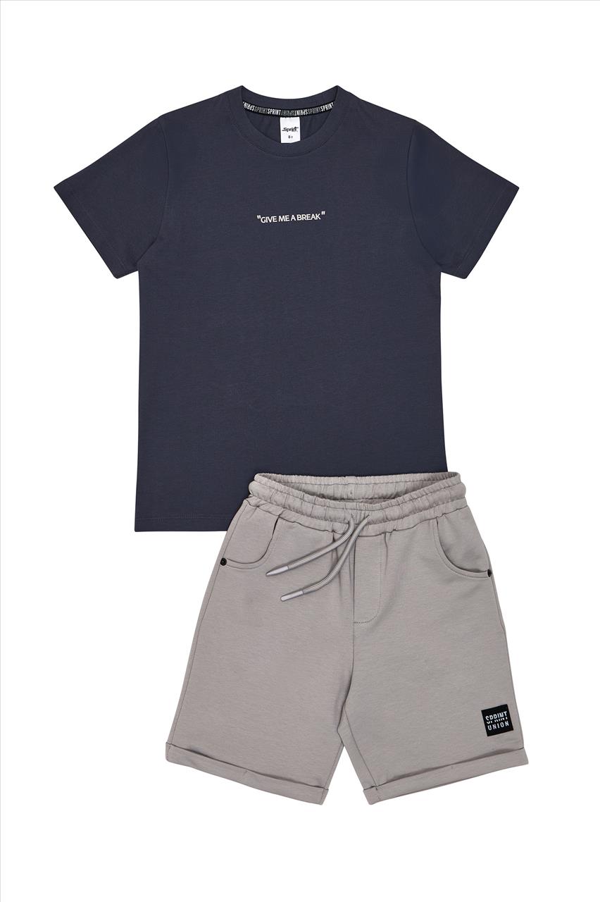 SET TSHIRT-SHORTS COTTON GREY BOY SPRINT S 7-16