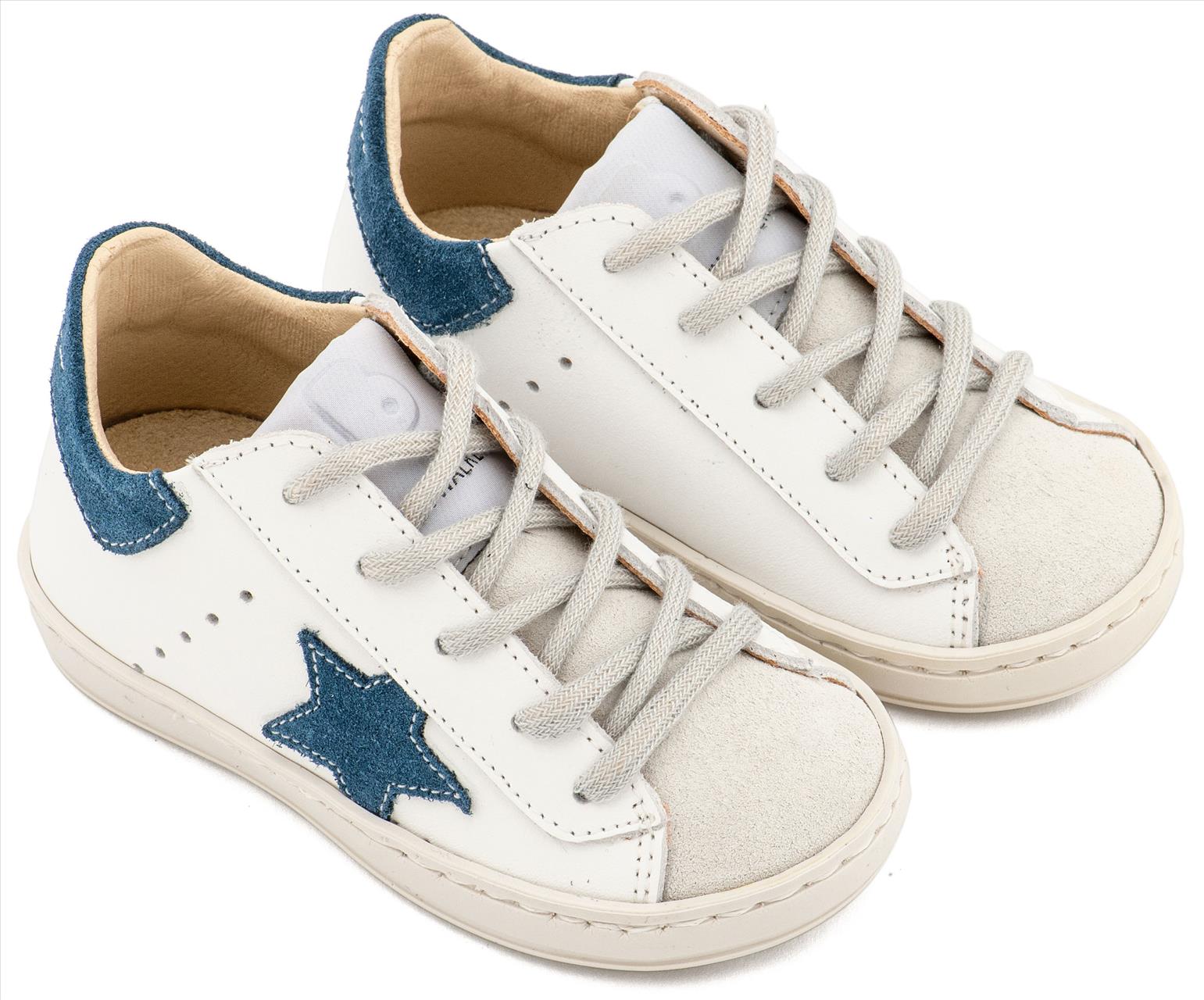 Τρίχρωμο Sneaker Δετό με Αστέρι στο Πλάι σε Λευκό Μπεζ Μέντα & Λευκό Μπλε Γκρι Χρώμα - Image 4