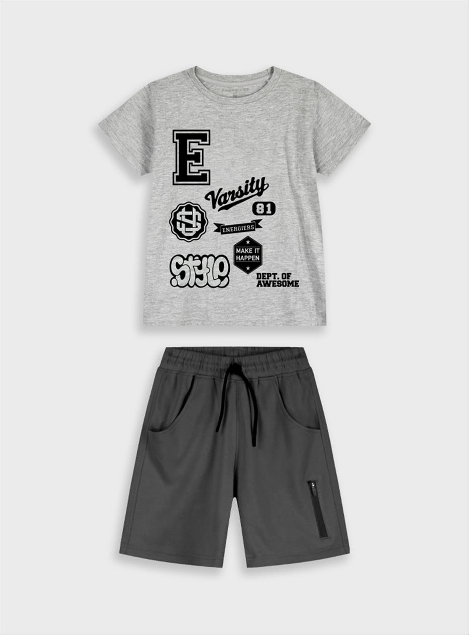 SET TSHIRT-SHORTS COTTON GREY BOY ENERGIERS S6-16