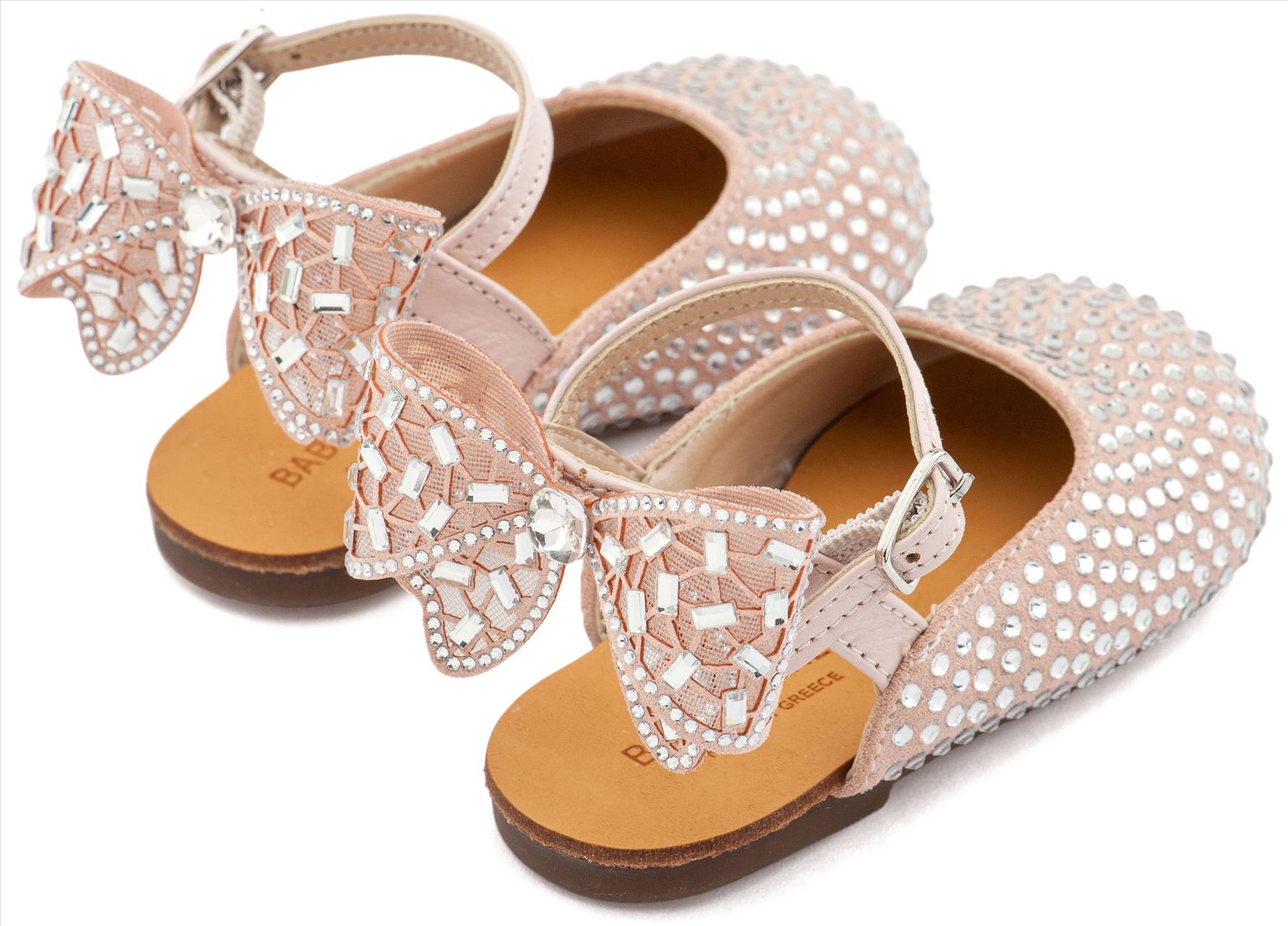 Σαμπό Διακοσμημένο Ολόγυρα με Στρας και Φιόγκο απο Στρας στη Φτέρνα LU6132 Ροζ Αντικέ