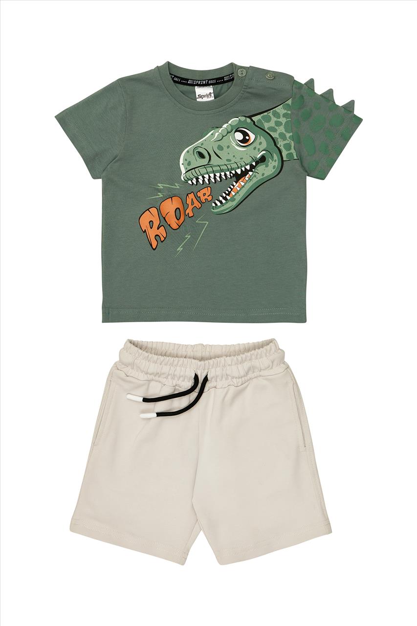 SET TSHIRT-SHORTS DINOSAURS CHAKI BOY SPRINT S12M-6Y