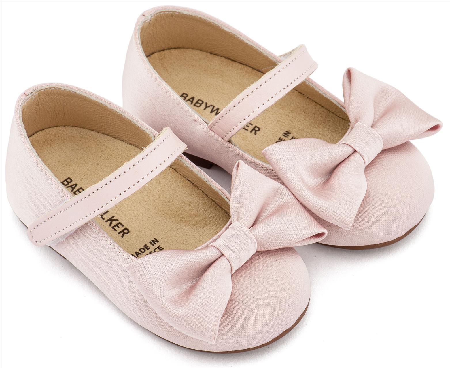 Γοβάκι Μονή Μπαρέτα με Σατέν Φιόγκο  BW4870 Μπεζ & Ροζ