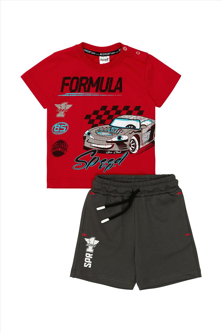 SET TSHIRT-SHORTS CARS COTTON RED BABY BOY SPRINT S12M-6Y