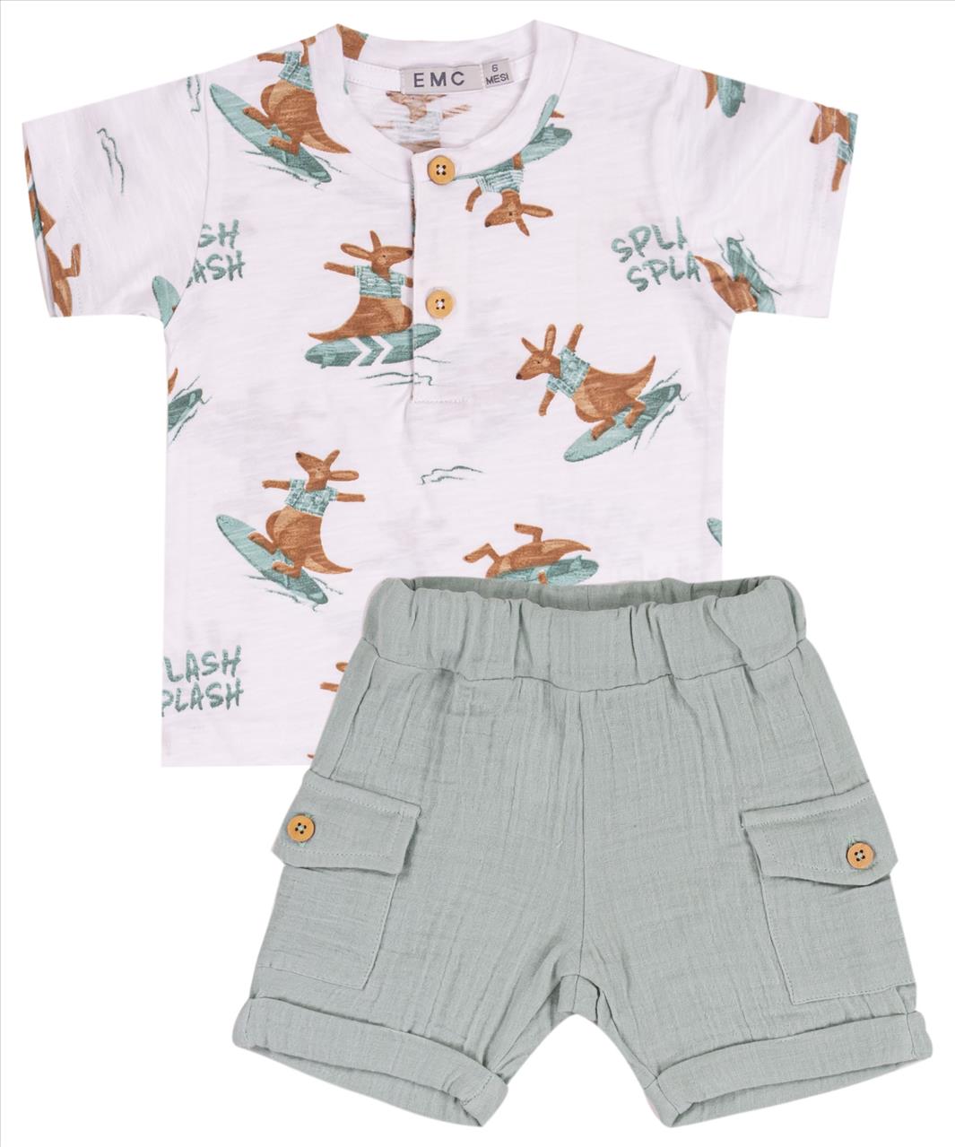 SET TSHIRT-SHORTS COTTON WHITE BABY BOY E.M.C S6M-2Y