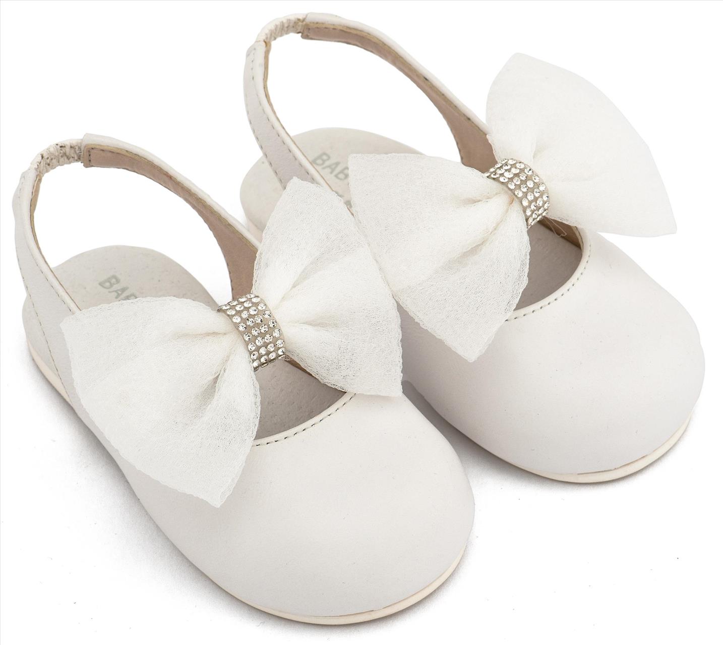 Δερμάτινο Γαλλικό Σαμπό Διακοσμημένο με Φιόγκο Οργάντζας και Στρας σε Λευκό Χρώμα baby walker