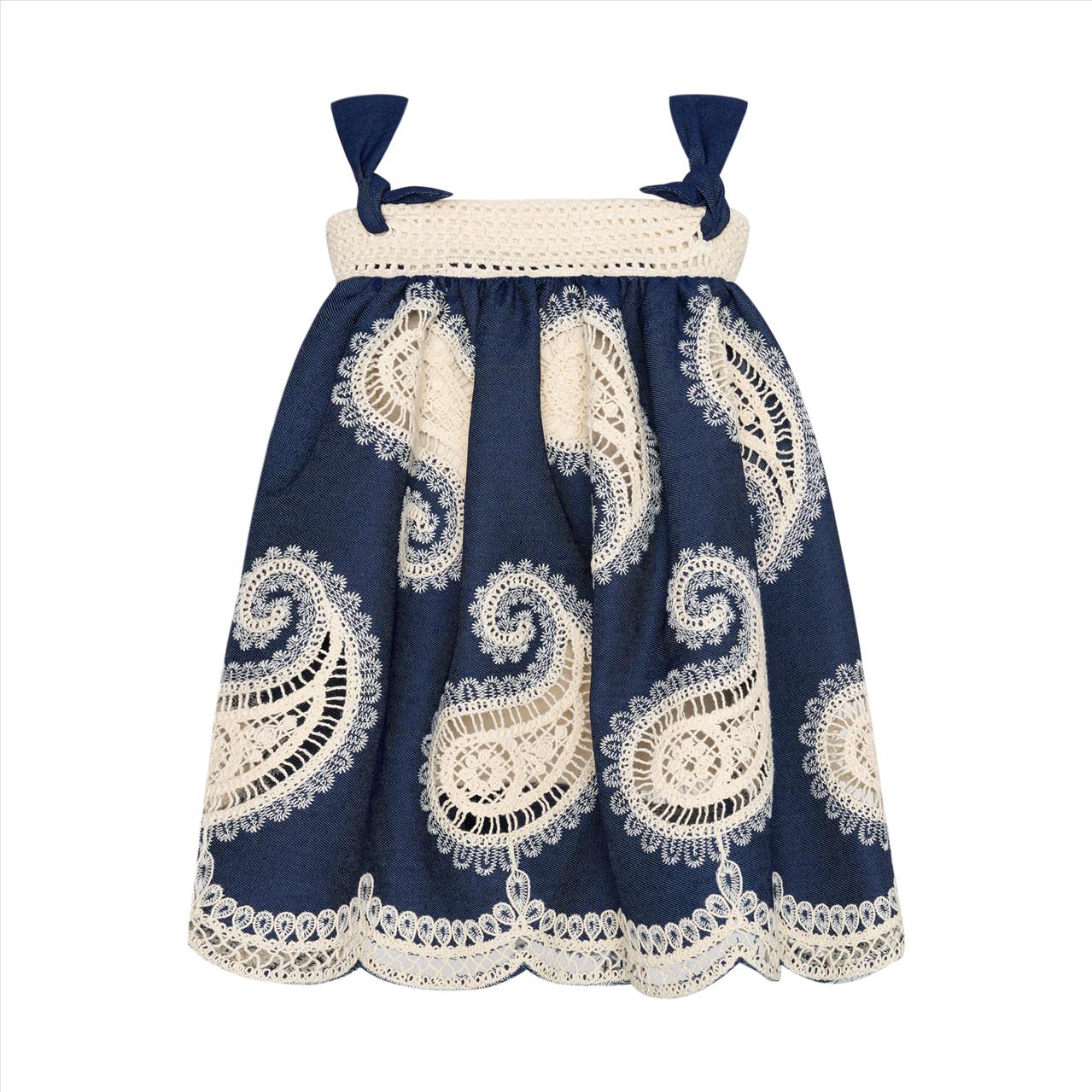 DRESS FARM GIRL DENIM CROCHET TWO IN A CASTLE