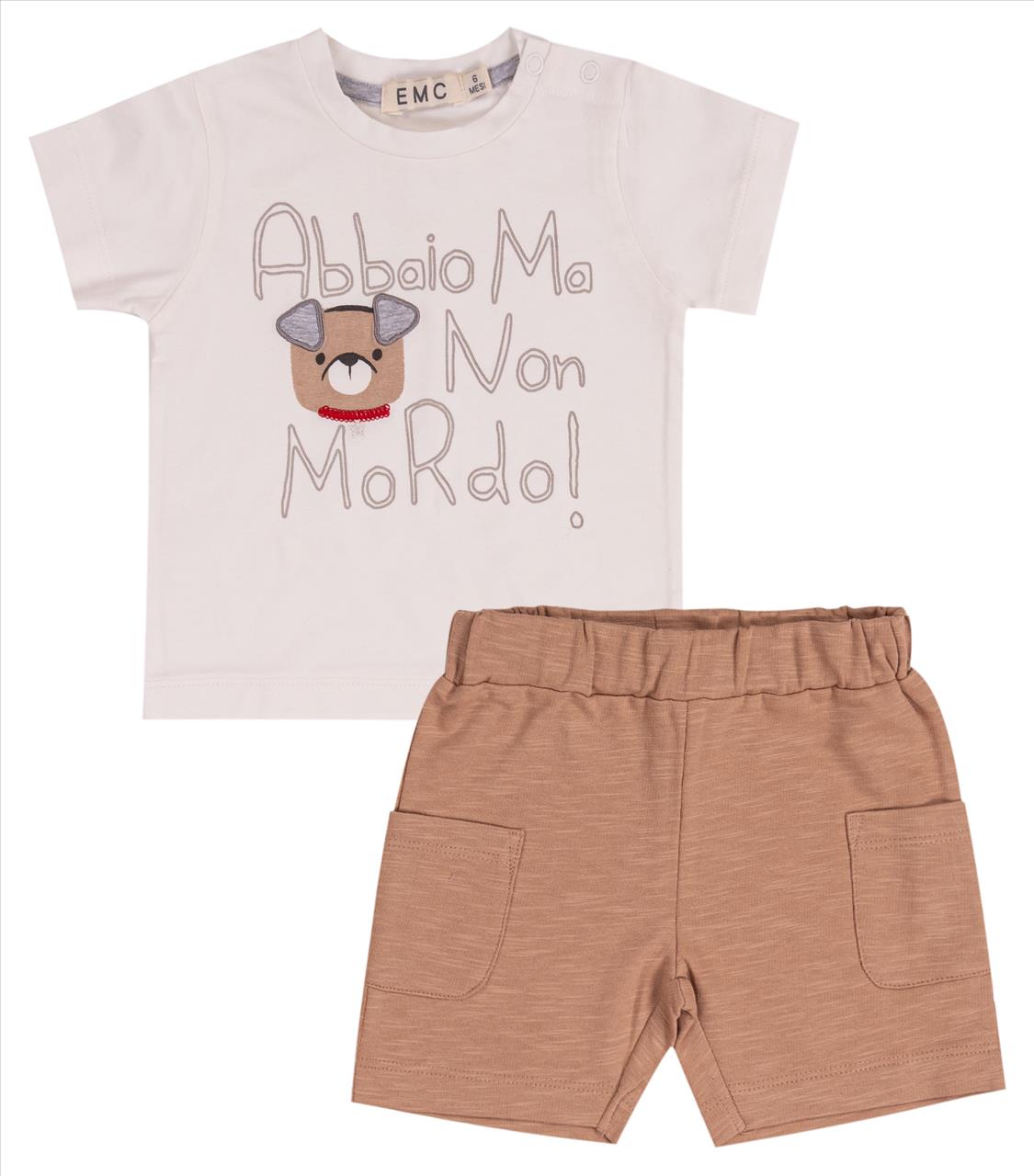 SET TSHIRT-SHORTS COTTON IVORY BABY BOY E.M.C S6M-2Y