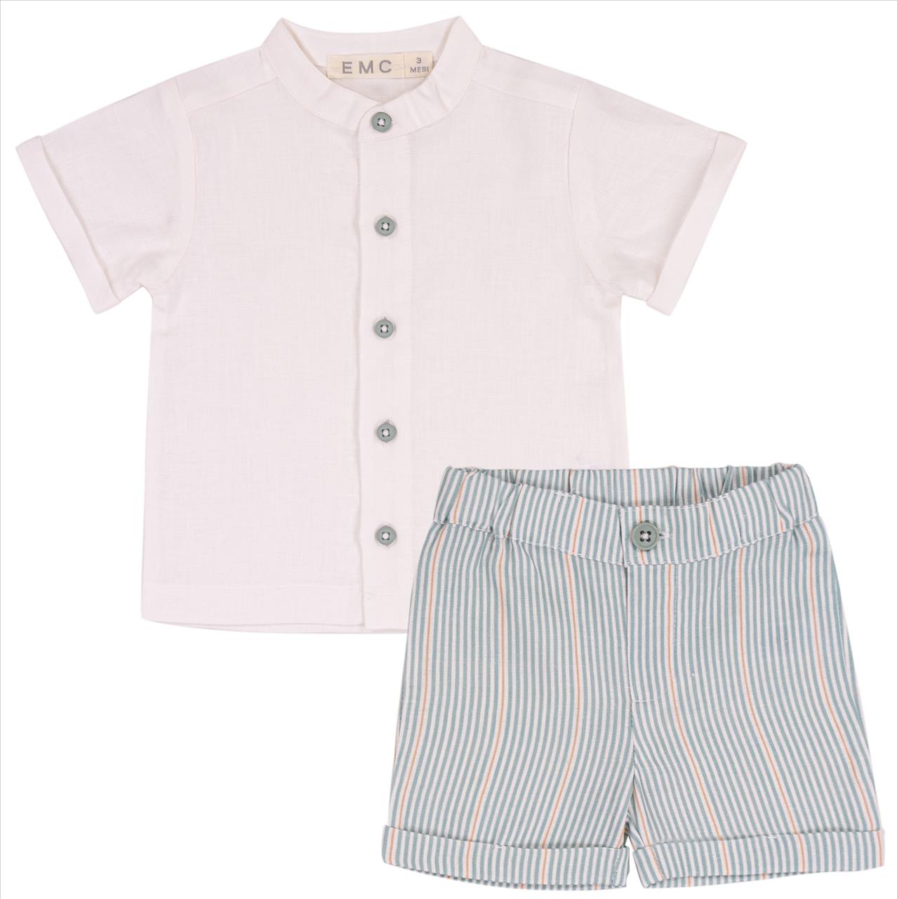 ΣΕΤ ΠΟΥΚΑΜΙΣΟ-ΒΕΡΜΟΥΔΑ LINEN BABY BOY E.M.C S6M-2Y