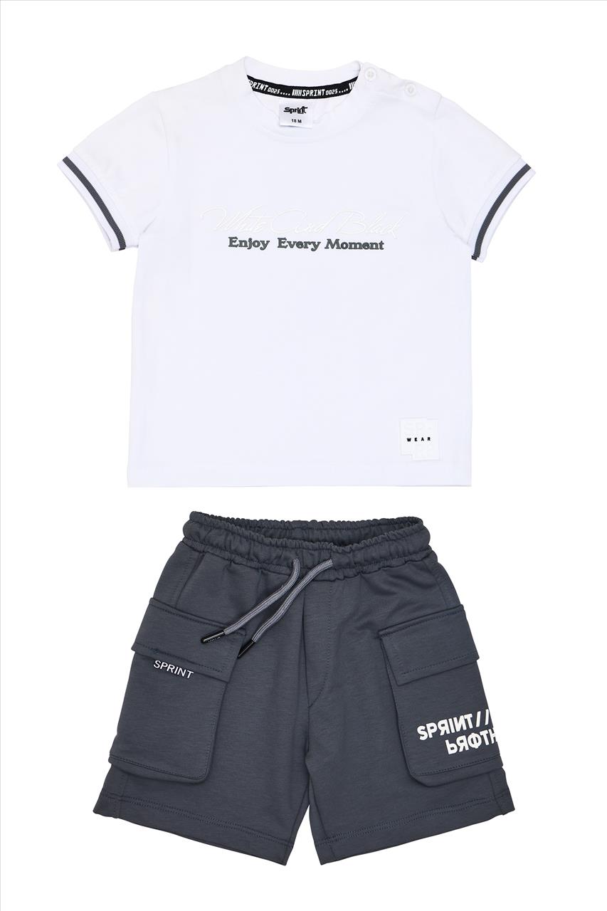 SET TSHIRT-SHORTS COTTON WHITE BABY BOY SPRINR S12M-6Y