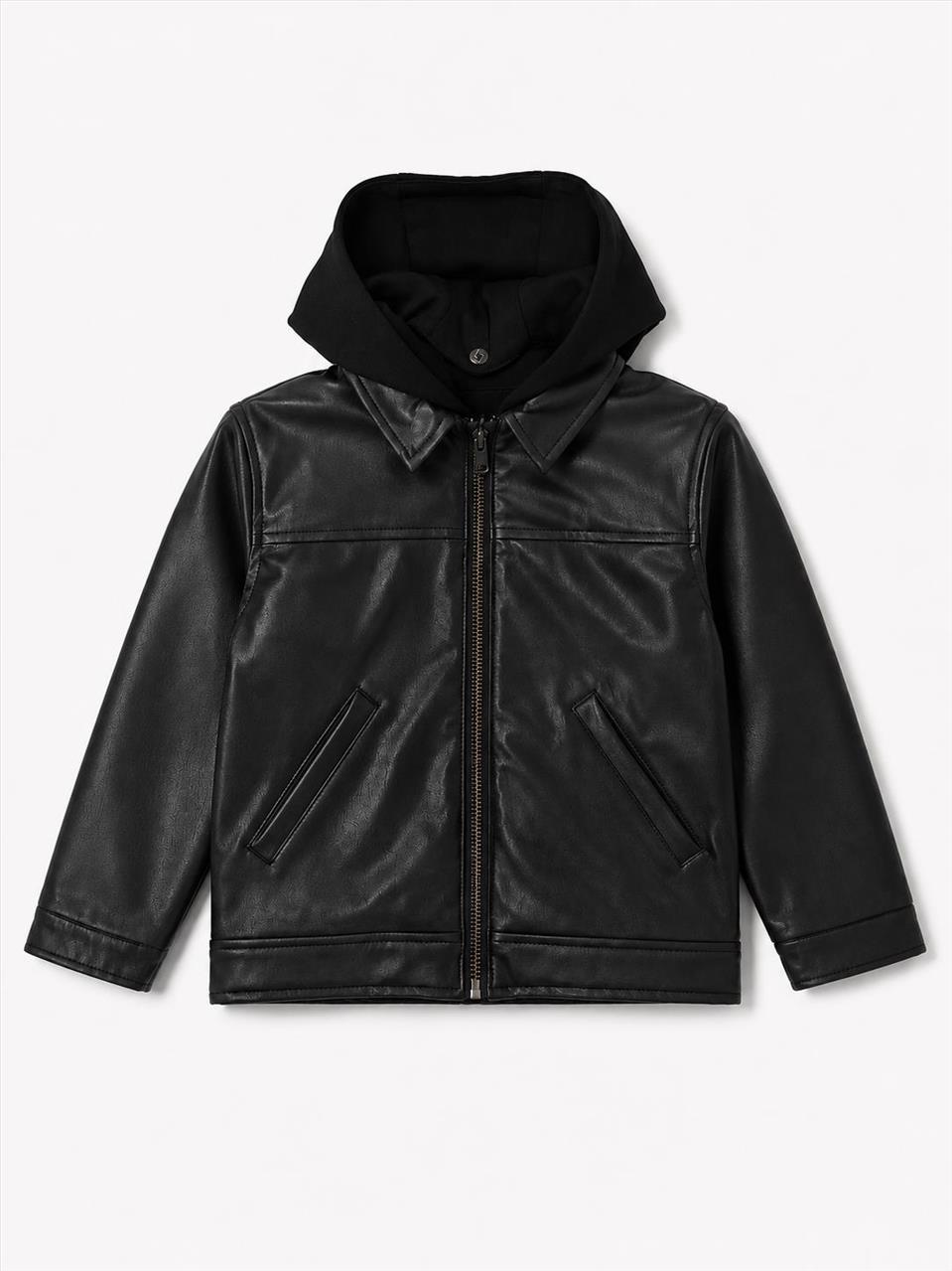 JACKET HOODIES ECO LEATHER BLACK BOY LOSAN S3-12 - Image 2
